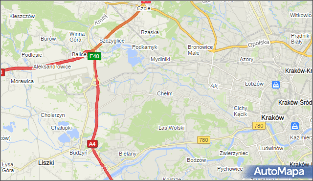 mapa Chełm gmina Kraków, Chełm gmina Kraków na mapie Targeo