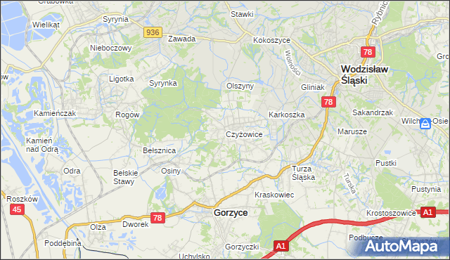 mapa Czyżowice gmina Gorzyce, Czyżowice gmina Gorzyce na mapie Targeo