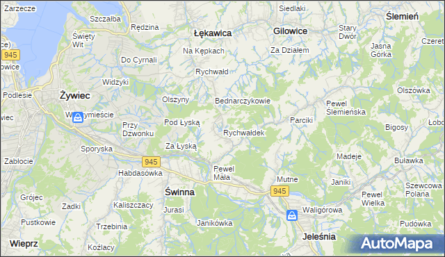 mapa Rychwałdek, Rychwałdek na mapie Targeo