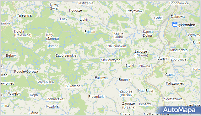 mapa Siekierczyna gmina Ciężkowice, Siekierczyna gmina Ciężkowice na mapie Targeo