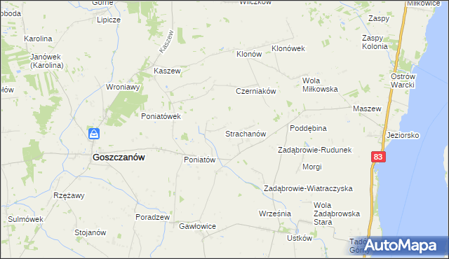 mapa Strachanów, Strachanów na mapie Targeo