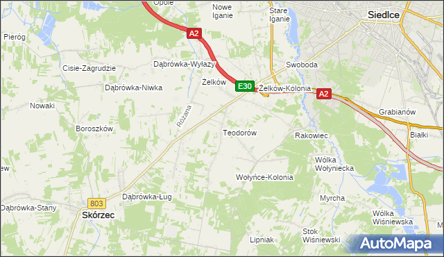 mapa Teodorów gmina Skórzec, Teodorów gmina Skórzec na mapie Targeo