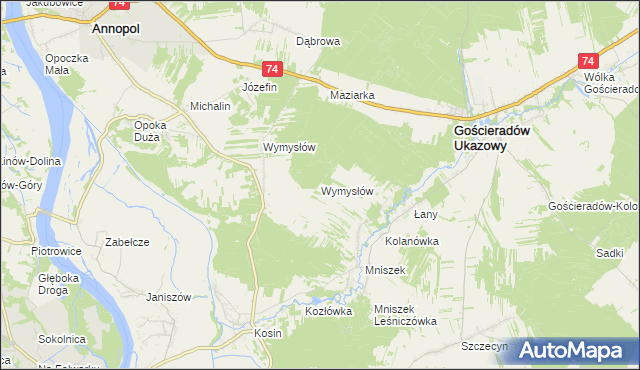 mapa Wymysłów gmina Gościeradów, Wymysłów gmina Gościeradów na mapie Targeo