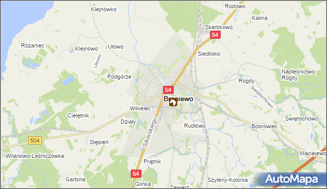 mapa Braniewo, Braniewo na mapie Targeo