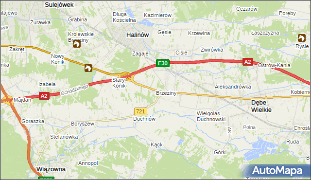 mapa Brzeziny gmina Halinów, Brzeziny gmina Halinów na mapie Targeo
