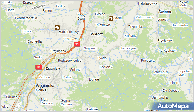 mapa Bystra gmina Radziechowy-Wieprz, Bystra gmina Radziechowy-Wieprz na mapie Targeo