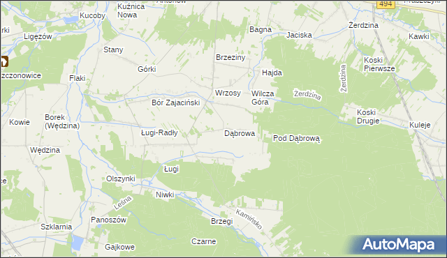 mapa Dąbrowa gmina Przystajń, Dąbrowa gmina Przystajń na mapie Targeo