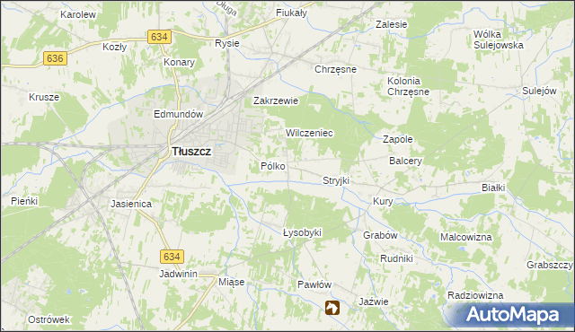 mapa Dzięcioły gmina Tłuszcz, Dzięcioły gmina Tłuszcz na mapie Targeo