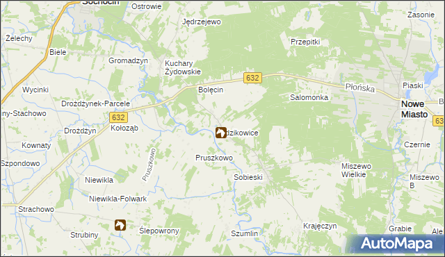 mapa Idzikowice gmina Sochocin, Idzikowice gmina Sochocin na mapie Targeo