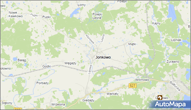 mapa Jonkowo, Jonkowo na mapie Targeo
