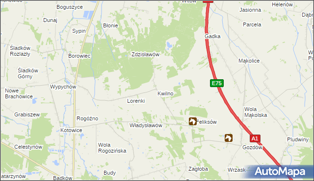 mapa Kwilno gmina Zgierz, Kwilno gmina Zgierz na mapie Targeo