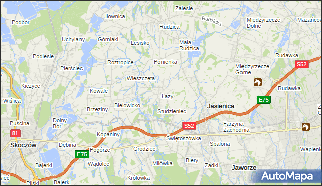 mapa Łazy gmina Jasienica, Łazy gmina Jasienica na mapie Targeo