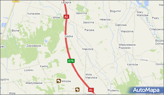 mapa Mąkolice gmina Głowno, Mąkolice gmina Głowno na mapie Targeo