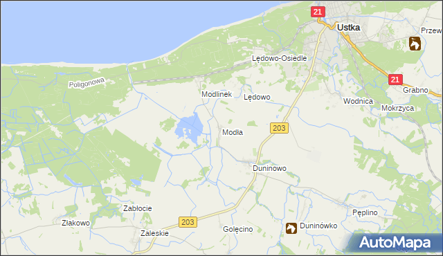 mapa Modła gmina Ustka, Modła gmina Ustka na mapie Targeo