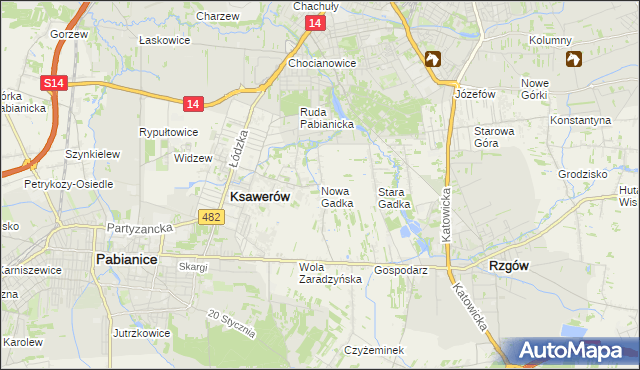 mapa Nowa Gadka gmina Ksawerów, Nowa Gadka gmina Ksawerów na mapie Targeo