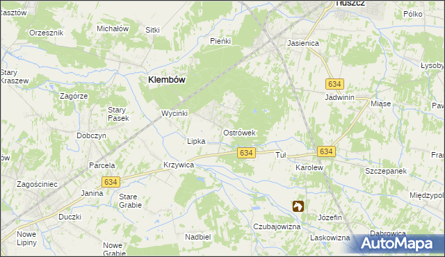 mapa Ostrówek gmina Klembów, Ostrówek gmina Klembów na mapie Targeo