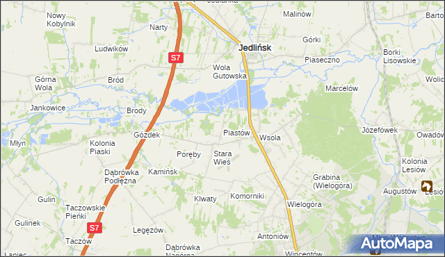 mapa Piastów gmina Jedlińsk, Piastów gmina Jedlińsk na mapie Targeo