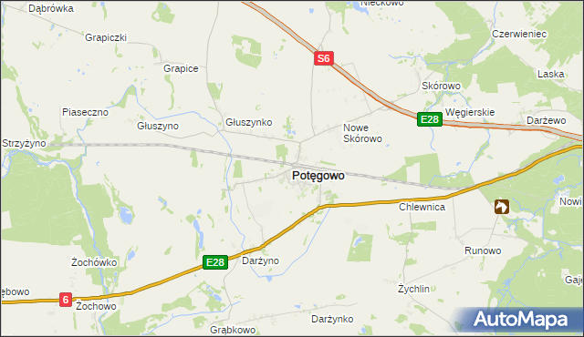 mapa Potęgowo powiat słupski, Potęgowo powiat słupski na mapie Targeo