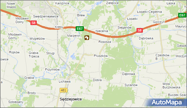 mapa Pruszków gmina Sędziejowice, Pruszków gmina Sędziejowice na mapie Targeo