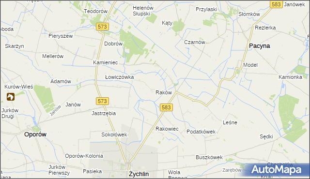 mapa Raków gmina Pacyna, Raków gmina Pacyna na mapie Targeo