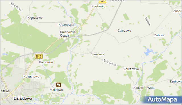 mapa Sarnowo gmina Kozłowo, Sarnowo gmina Kozłowo na mapie Targeo