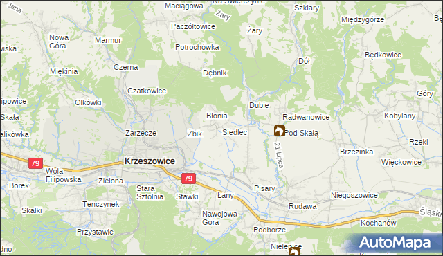 mapa Siedlec gmina Krzeszowice, Siedlec gmina Krzeszowice na mapie Targeo