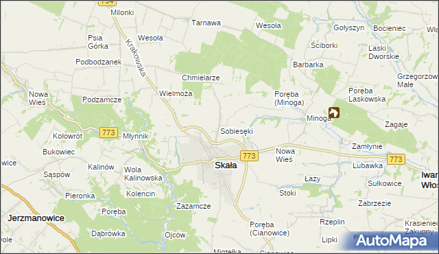 mapa Sobiesęki gmina Skała, Sobiesęki gmina Skała na mapie Targeo