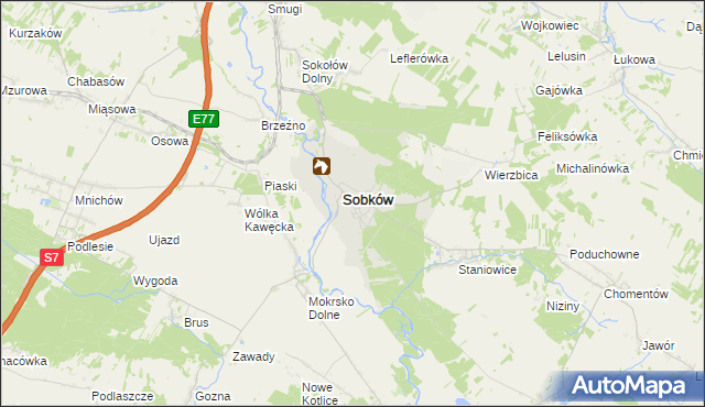 mapa Sobków powiat jędrzejowski, Sobków powiat jędrzejowski na mapie Targeo