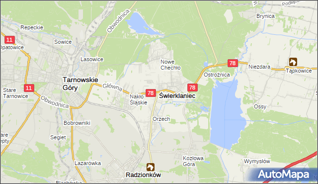 mapa Świerklaniec, Świerklaniec na mapie Targeo