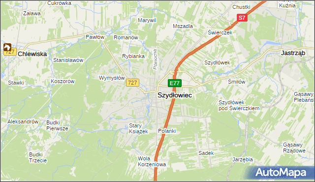 mapa Szydłowiec, Szydłowiec na mapie Targeo