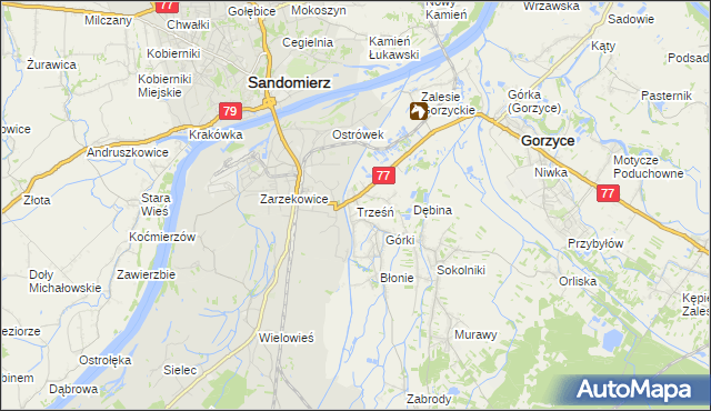 mapa Trześń gmina Gorzyce, Trześń gmina Gorzyce na mapie Targeo