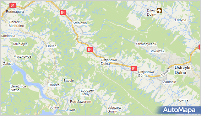 mapa Ustjanowa Dolna, Ustjanowa Dolna na mapie Targeo