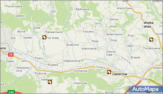 mapa Więckowice gmina Zabierzów, Więckowice gmina Zabierzów na mapie Targeo