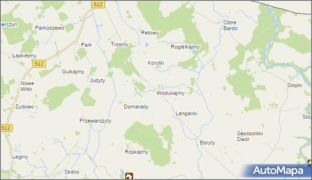 mapa Wodukajmy, Wodukajmy na mapie Targeo