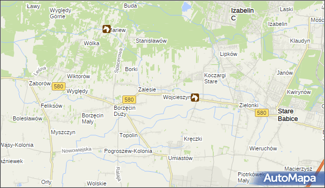 mapa Wojcieszyn gmina Stare Babice, Wojcieszyn gmina Stare Babice na mapie Targeo