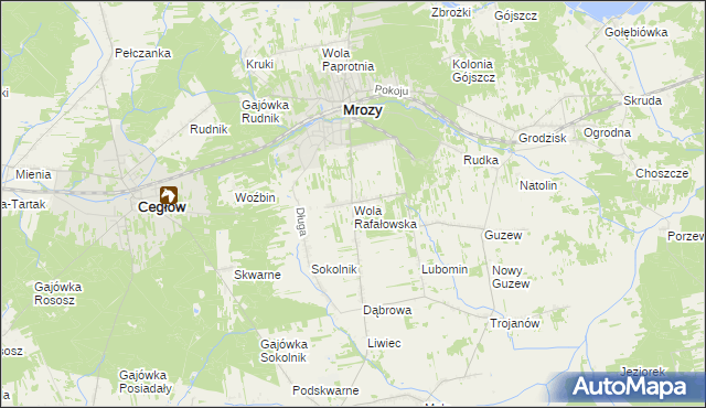 mapa Wola Rafałowska gmina Mrozy, Wola Rafałowska gmina Mrozy na mapie Targeo
