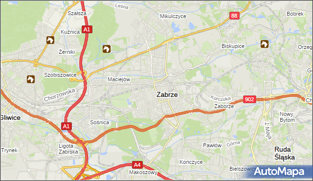 mapa Zabrza, Zabrze na mapie Targeo