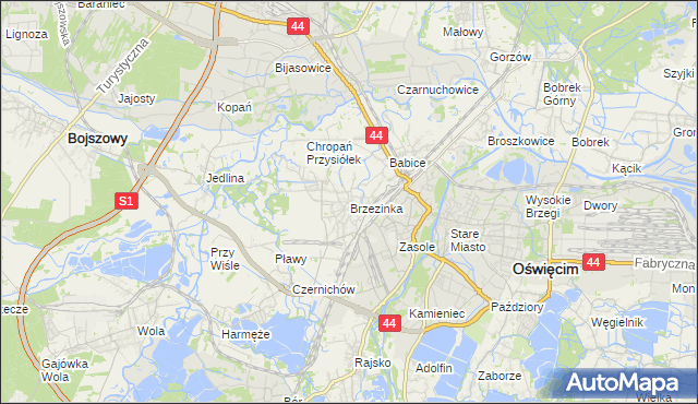 mapa Brzezinka gmina Oświęcim, Brzezinka gmina Oświęcim na mapie Targeo
