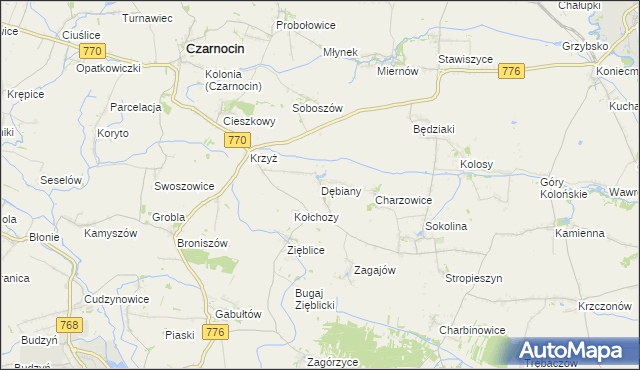 mapa Dębiany gmina Czarnocin, Dębiany gmina Czarnocin na mapie Targeo