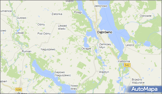 mapa Okrągłe gmina Dąbrówno, Okrągłe gmina Dąbrówno na mapie Targeo