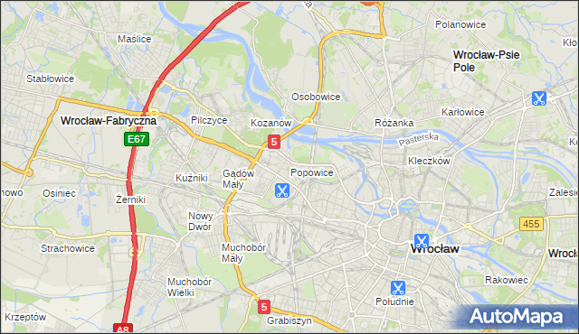 mapa Popowice gmina Wrocław, Popowice gmina Wrocław na mapie Targeo