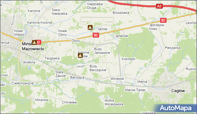 mapa Anielew gmina Mińsk Mazowiecki, Anielew gmina Mińsk Mazowiecki na mapie Targeo