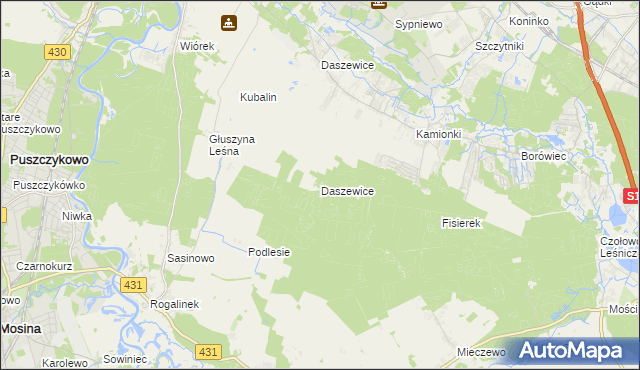 mapa Daszewice gmina Kórnik, Daszewice gmina Kórnik na mapie Targeo