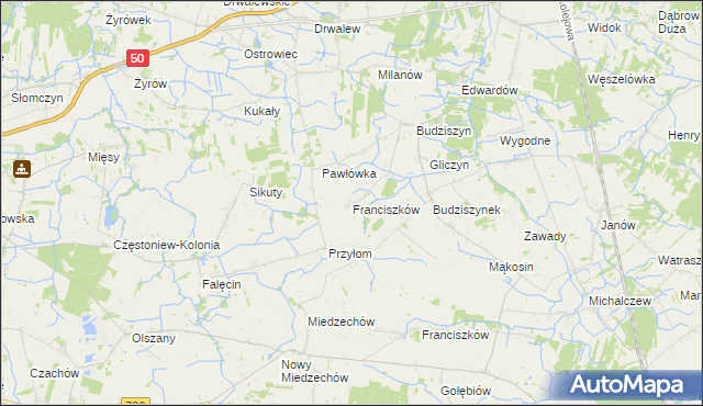 mapa Franciszków gmina Chynów, Franciszków gmina Chynów na mapie Targeo