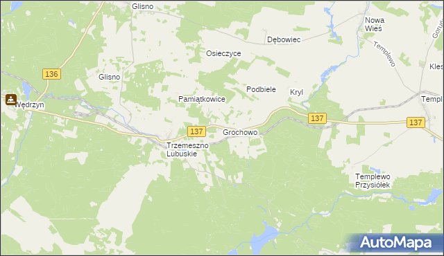 mapa Grochowo gmina Sulęcin, Grochowo gmina Sulęcin na mapie Targeo