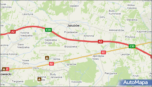 mapa Józefin gmina Jakubów, Józefin gmina Jakubów na mapie Targeo