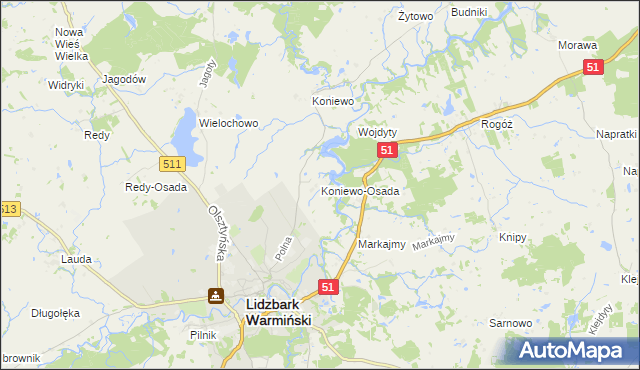 mapa Koniewo-Osada, Koniewo-Osada na mapie Targeo