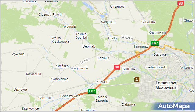 mapa Łazisko gmina Tomaszów Mazowiecki, Łazisko gmina Tomaszów Mazowiecki na mapie Targeo