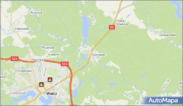 mapa Ostrowiec gmina Wałcz, Ostrowiec gmina Wałcz na mapie Targeo