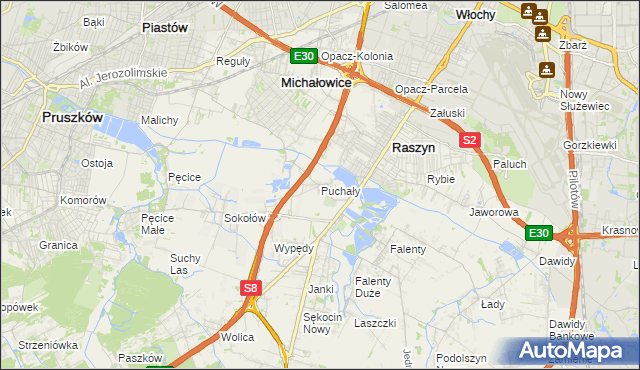 mapa Puchały gmina Raszyn, Puchały gmina Raszyn na mapie Targeo